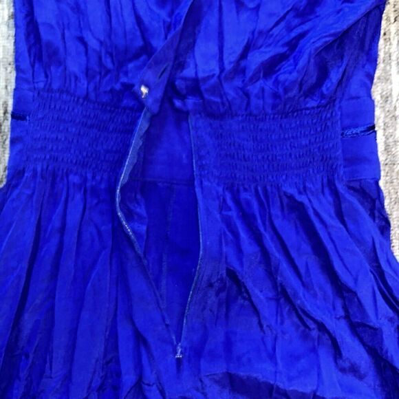 VTG 90s Karin Stevens Dress Blue Midi LS Embroidery Beads Secretary Geek - Picture 14 of 14